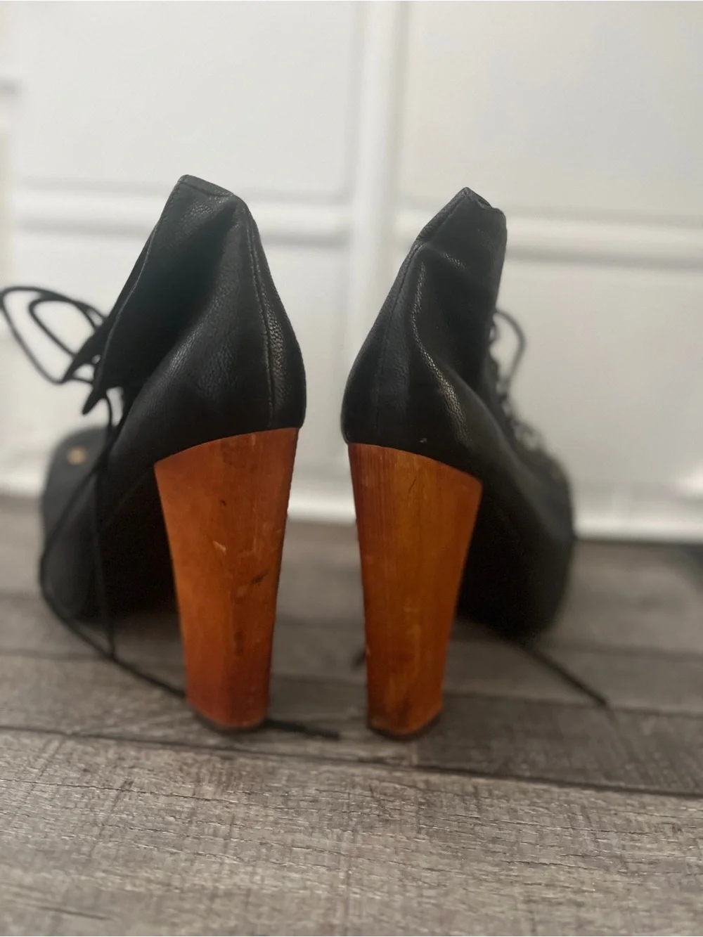 Jeffrey Campbell iconic Lita black Platform Lace-Up Heels Wood Block Heel